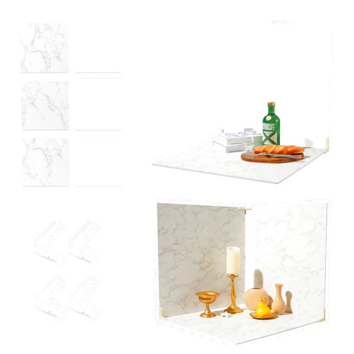 BEIYANG Food Photography Backdrops 24x24 Inch Marble Photo Backdrop Boards 3PCS White Photography Backdrop Boards with 3 Bracket Kits Soild Board Waterproof Backdrop for Food Photography