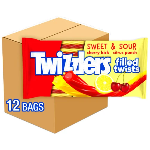 TWIZZLERS Filled Twists Sweet and Sour Candy Bags, 11 oz (12 Count)