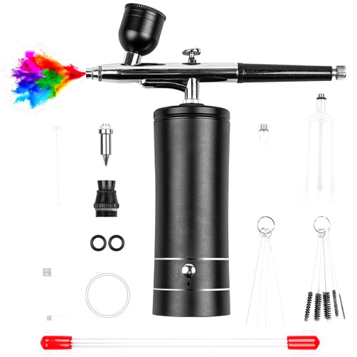 Esakoya Airbrush Kit Rechargeable Cordless Airbrush Compressor, Non-Clogging High-Pressure Air Brush Set with 0.3mm Nozzle and Cleaning Brush Set for Makeup, Barber, Nail Art, Cake Decor