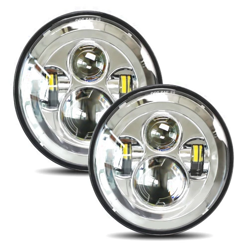 UNI-SHINE 2pcs Projector 7 Inch LED Headlight Hi/Lo Beam Chrome DOT Approved 7’’ Round H6024 LED Headlight Compatible with Jeep Wrangler JK CJ TJ Compatible with Miata Compatible with Chevy SC2