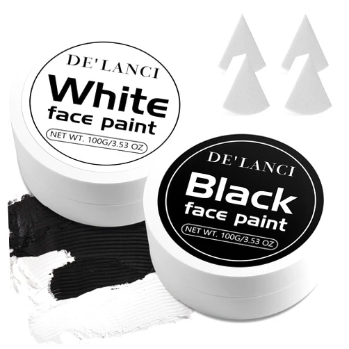 Oygcee 6pcs White Black Face Body Paint Halloween Makeup Kits, Oil Based Cream Full Coverage for Cosplay ,Clown Skeleton Vampire , Halloween, Stage, Non-Toxic, Safe, Vegan