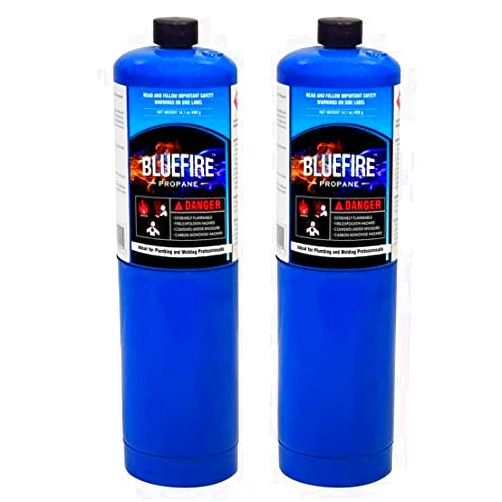 BlueFire Pack of 2,BLUEFIRE Standard Propane Gas Cylinder/Canister, Welding Brazing Soldering Fuel gas, for HVAC Plumbing Cooking Grilling Gardening and Camping