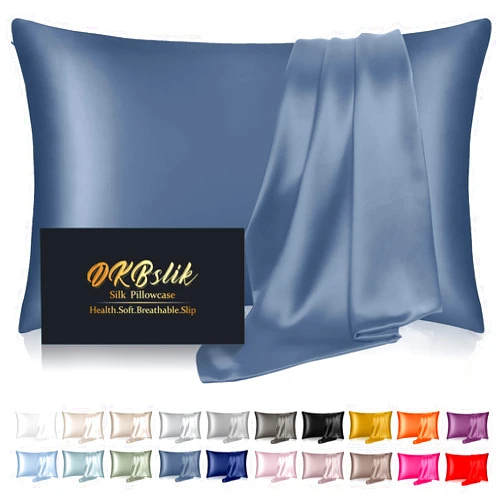 DKBslik Silk Pillowcase for Hair and Skin, Mulberry Silk Pillow Cases Standard Size, Anti Acne Cooling Sleep Both Sides Natural Silk Satin Pillow Covers with Hidden Zipper, Gifts for Women Men, Ash Blue
