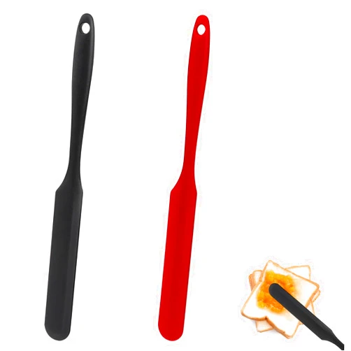 Xthrotsenk 2 Pcs Jar Spatula Silicone Sourdough Jar Scraper Heat Resistant Jam Spreader for Peanut Butter Kitchen Spatula with Long Handle Jar Blender Cake Cream Butter Spatulas for Baking Cake Icing(Red, Black)