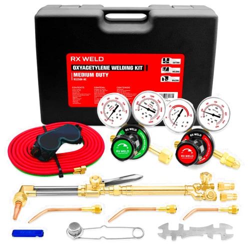 RX WELD Oxygen Acetylene Torch Kit, Gas Cutting Welding Kit Portable Oxy Brazing Welder Tool Set with Check Valves, CGA540 and CGA510