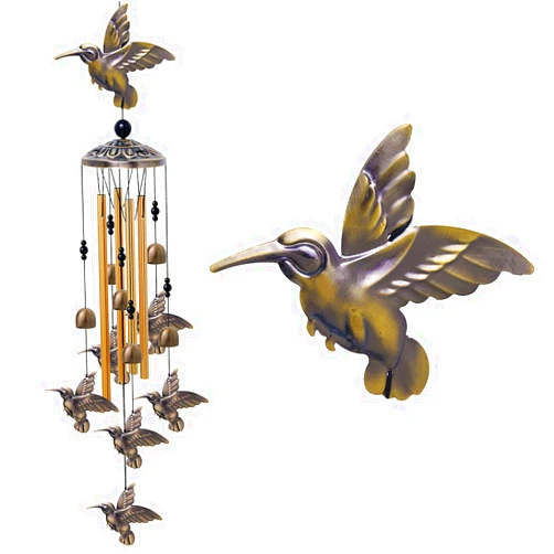 Xxschy Garden Hummingbird Wind Chimes Outdoor Decor - with 4 Tubes 6 Bells 7 Hummingbirds Wind Chime, Mobile Romantic Wind Catcher, Hummingbirds Windchimes for Home, Mom Gifts, Balcony, Garden Decoration