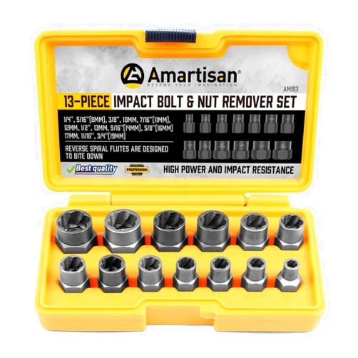 Amartisan Impact Bolt Extractor Tool, 13PC Bolt Nut Removal Extractor Socket Tool Set