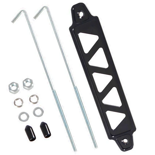 Htostar Racing Battery Hold Down Bracket, Aluminum Alloy Battery Tie Down Bracket with Stainless Steel J bolts(Black,10 inch bolts)