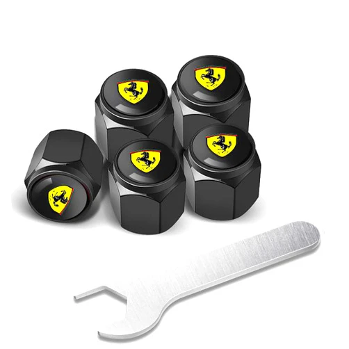 WJHUSA 4PCS Car Tire Valve Stem Caps for Ferrari Cars Wheel Tyre Air Valve Caps Corrosion Resistant Leak-Proof Wheel Caps for Car Tyres,Black, normal