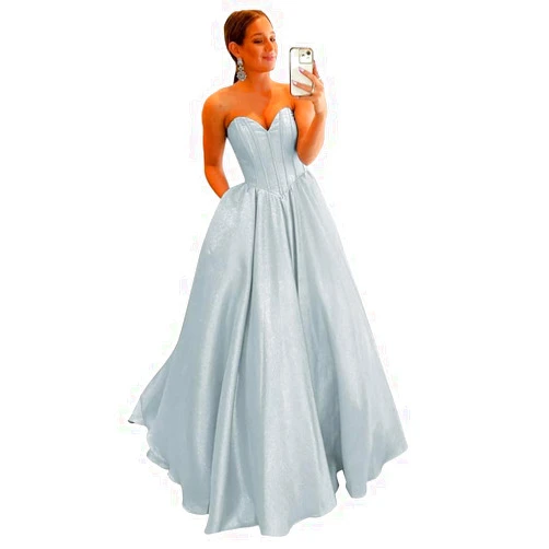 OLJHFJ Strapless Satin Prom Dresses for Women 2024 - Sweetheart Corset Neck Formal Evening Party Dresses Long