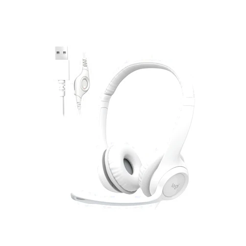 Logitech H390 Wired Headset for PC/Laptop, Stereo Headphones with Noise Cancelling Microphone, USB-A, in-Line Controls for Video Meetings, Music, Gaming and Beyond - Off White