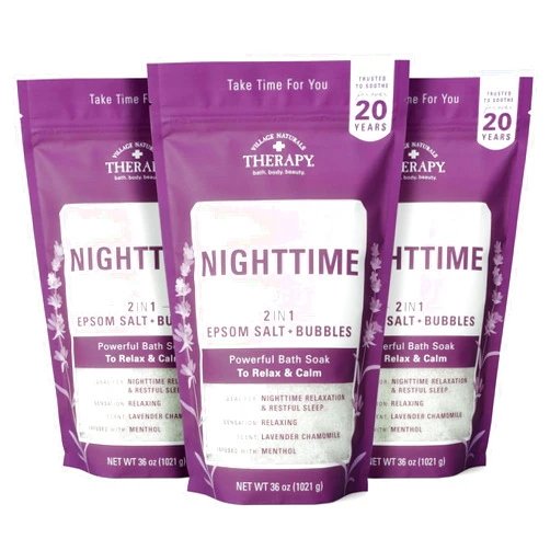 Village Naturals Therapy, Nighttime Foaming Epsom Soak, 36 Oz, Pack of 3