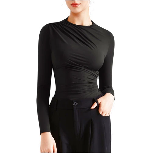 SUUKSESS Women Business Casual Long Sleeve Tops Double Lined Basic T Shirts