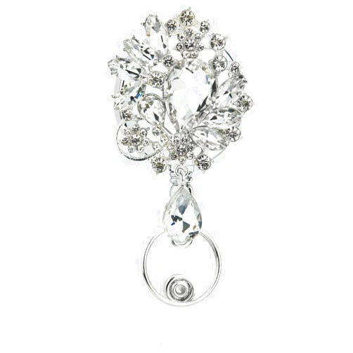 Ascrafter Metal Badge Luxury Rhinestones Retractable Badge Holder with Keychain, Bling Badge Reel, Sparkling Crystal Name Badge Clip for Women