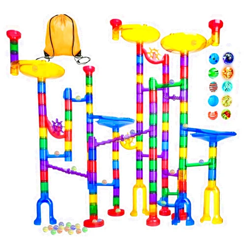 Meland Marble Run - 132Pcs Marble Maze Game Building Toy for Kid, Marble Track Race Set & STEM Learning Toys for Boy Girl Age 3 4 5 6 7 8 9+ (102 Translucent Marbulous Pcs & 30 Glass Marbles)