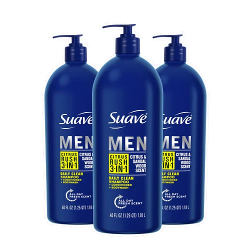 Suave Shampoo Conditioner Bodywash Men 3 in 1 Citrus & Sandal Wood to Cleanse and Nourish Hair and Skin, 40 oz Pack of 3
