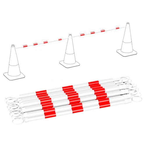 RoadHero [10 PACK] 4' to 6.9' Retractable Cone Bar, Expandable Traffic Cone Bars for Parking Lots, Extendable Barricade for Road Construction, White/Red [ Cone Not Include ]