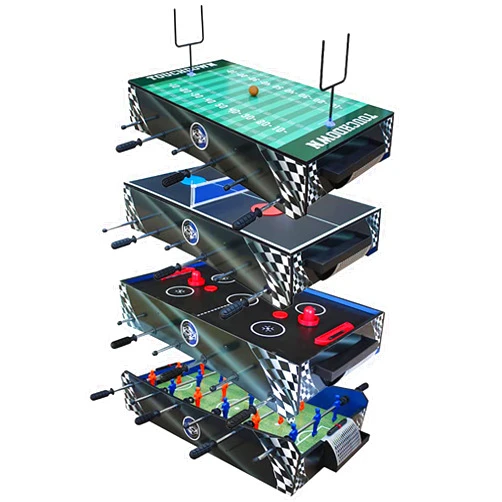 KICK Convoy 40″ 4-in-1 Mini Tabletop (Blue) - Combo Game Table Set for Playroom, Kids, Children - Foosball, American Football, Push-Hockey and Table Tennis