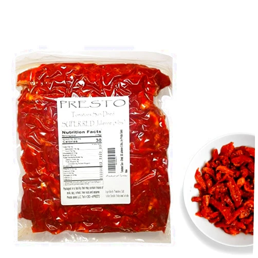 Presto Sales Tomatoes Sun-Dried, SUPER RED Julienne cut, Ready to Eat Vegetables | Produced from fresh field-grown tomatoes, cut into Julienne size cut | Nutrient Full, Delightful, Flavorful, Vegan, Guilt-free, Pure | Turkish, 5 lbs. (80 oz.) Vacuum packed by Presto Sales LLC