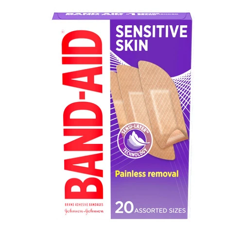 Band-Aid Brand Adhesive Bandages for Sensitive Skin, Hypoallergenic First Aid Bandages with Painless Removal, Stays on When Wet & Suitable for Eczema Prone Skin, Sterile, Assorted, 20 ct