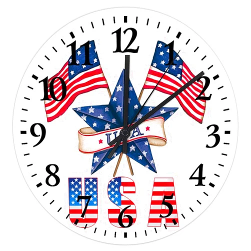 Wodevor 15 Inch Silent Non-Ticking Wall Clocks Battery Operated 4th of July American Star Wall Decor for Patio Patriotic Star Decorative Round Wooden Wall Clock Vintage for Conference Room Yoga Room