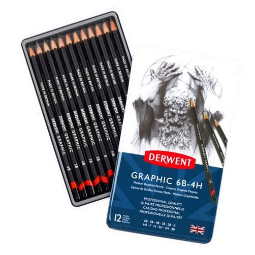 Derwent Graphic Drawing Pencils, Medium, Metal Tin, 12 Count (34214)