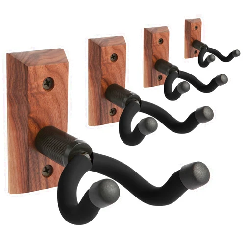 VEINTICO Guitar Wall Mounts 4 Pack,Guitar Hangers Hooks Bracket Holders for Acoustic and Electric Guitars Bass Banjo Mandolin, Black Walnut Wood Base.