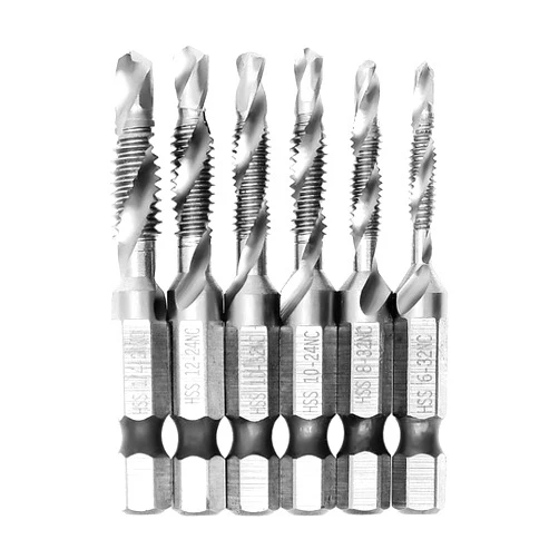 AUTOTOOLHOME 6 Pack Combination Drill and Tap Bit Set 6-32nc 8-32nc 10-32nc 10-24nc 12-24nc 1/4-20nc Screw Tap Drill Bits for Drilling Tapping Countersinking