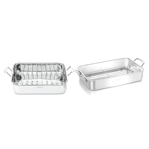 Cuisinart 16-Inch Roaster, Chef's Classic Rectangular Roaster & 7117-14RR 14-Inch Chef's-Classic Cookware-Collection, Lasagna Pan w/Stainless Roasting Rack, Stainless Steel
