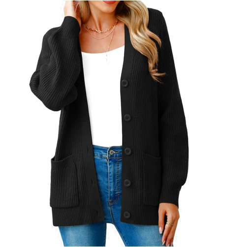 VIISHOW Women Chunky Knit Cardigan Sweater Long Sleeve V Neck Button up Cardigan with Pocket Sweater Coat for Fall and Winter