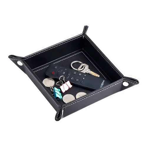 YAPISHI Key Dish Bowl for Men, Entryway Catchall Holder Bedside Table Valet Tray for Pocket Stuff, PU Leather Nightstand Organizer for Dice/Coins/Wallet/Watch/Rings/Sunglasses, Dresser/Coffee Table