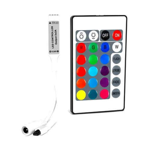 RGBZONE Mini 4 PIN LED Controller, 24 Keys IR Wireless Remote Control, DC 5V-24V RGB LED Light Strips Controller for SMD 3528 5050 5630 Light Strips