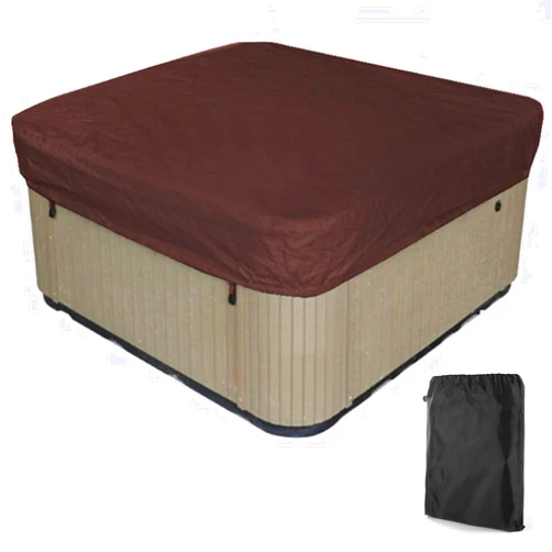 Klzzuk Square Hot Tub Cover Weather Resistant UV-Anti Outdoor SPA Cover Swimming Pool Protector Dust Cover for Hot Tub Garden Furniture (210 * 210 * 30cm,Brown)