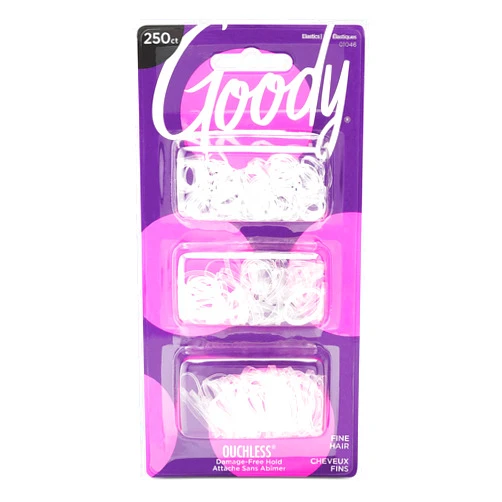 Goody Ouchless Polyband Hair Ties - 250 Ct, Clear, Latex Hair Bands for Women's Hair, Easy Glide, Ultra-Strong Hold Hair Accessories for Women & Men, Secure Hold Ridge Design, All Hair Types