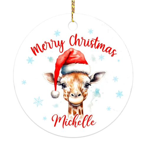 Hyturtle Personalized Christmas Ornament Gifts for Giraffe Lover - Giraffe Xmas Custom Name Ceramic Ornament - Cute Animal Lover Gifts for Women Kids Family - Xmas Tree Hanging Decoration