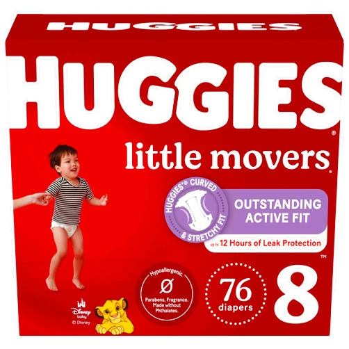 Huggies Size 8 Diapers, Little Movers Baby Diapers, Size 8 (46+ lbs), 76 Count (2 Packs of 38), Packaging May Vary