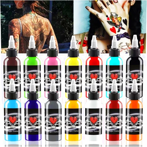 BaodeLi Tattoo Ink Set,14Pcs Tattoo Ink 1oz 30ml/Bottle for 3D Makeup Beauty Skin Body Art,Tattoo Inks Pigment Kit for Professionals and Beginners Use (14 Colors,Black,Red,White ect)