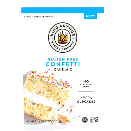 King Arthur Gluten Free Confetti Cake Mix: Delicious Birthday Baking Made Easy - 18 oz Box for Cakes, Cupcakes, and Desserts - Natural Colors, No Synthetic Flavors or Preservatives