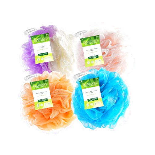 EcoTools EcoPouf Bath Sponge, Assorted Delicate and Exfoliating Loofah for Shower and Bath, Assorted Colors, 4 Count