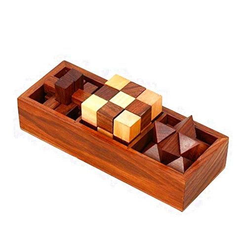 Lify 3-in-One Wooden Puzzle Games Set - 3D Puzzles for Teens and Adults - Challenging Brain Teasers 3D Puzzle IQ Logic Handcrafted Games- 1 Set