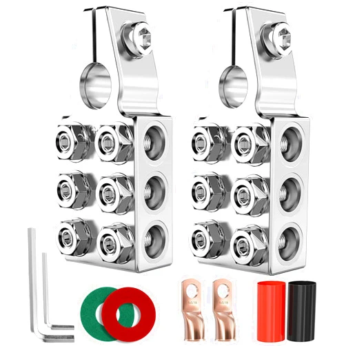 Hmmyior Battery Terminal Connectors, 12-Way Connectors, 8AWG up to 4/0(XL) AWG Gauge Lead-Acid Car Battery Terminal Connector, Positive and Negative Set for SAE/DIN/EN Tapered Top Post