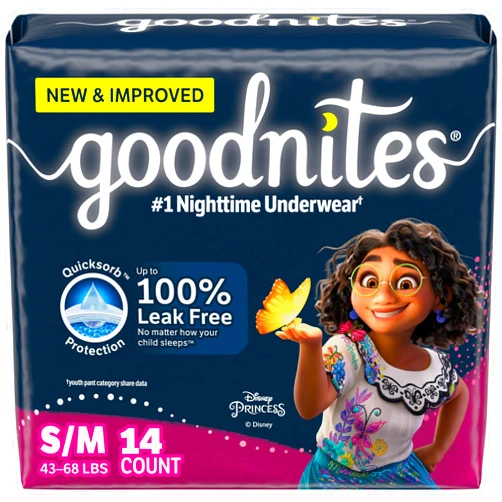 Goodnites Girls' Nighttime Bedwetting Underwear, Size S/M (43-68 lbs), 14 Ct