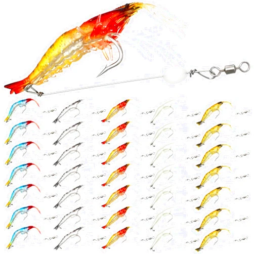Honoson 35 Pcs Saltwater Fishing Lures Shrimp Baits Set Luminous Shrimp Bait with Beads and Hooks Shrimp Fishing Lure with Hooks for Freshwater Saltwater Trout Bass Salmon