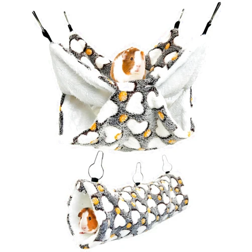 PINVNBY 2 Pack Rat Hammock Set Soft Ferret Hideout Bed Hanging Hamster Tunnel Cave Small Animal Cage Accessories Toy for Guinea Pig Chinchilla Squirrel Sugar Glider (Gray)