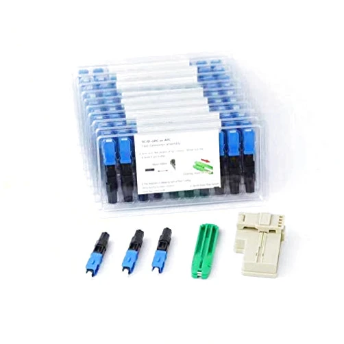 Leite 20pcs LEITE SC UPC Fiber Optic Quick Connectors with Matched Tools Fiber Reusable Connectors Single Mode Mechanical Fast Connectors Adapter for FTTH CATV Network Instrument