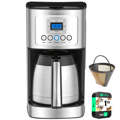 Cuisinart 12 Cup Programmable Stainless Steel Thermal Coffee Maker with Thermal Carafe (DCC-1850 /DCC-3400) Bundle Including Permanent Filter and 1 YR CPS Enhanced Protection Pack