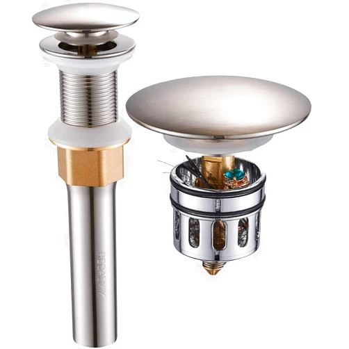 REGALMIX Bathroom Sink Drain, Vessel Sink Pop Up Drain with Detachable Basket Stopper,Anti-Explosion and Anti-Clogging Drain Strainer, Sink Drain Assembly Without Overflow Brushed Nickel, RWF082B