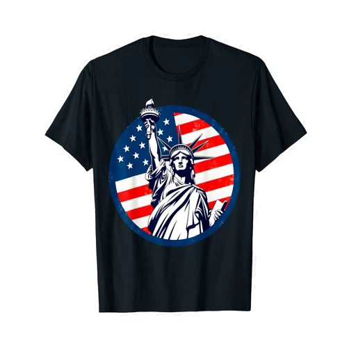 American Flag Statue of Liberty with American Flag - Fourth of July T-Shirt