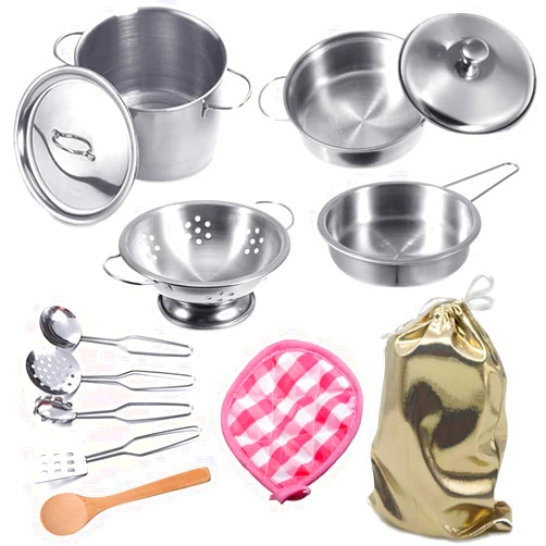 KEJIH Play Pots and Pans Toys for Kids Kitchen Playset Pretend Cookware Utensils Play Set Play Cooking Toys Mini Stainless Steel Cooking Utensils Toys Kitchen Playset Accessories for Toddlers & Boys Girls