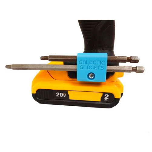 Galactic Gadgets Side Mount MAGNETIC Bit Holder for Dewalt 20V or Craftsman V20 Drill or Driver - 2 Slot Pass Thru (Blue) - Galactic Gadgets